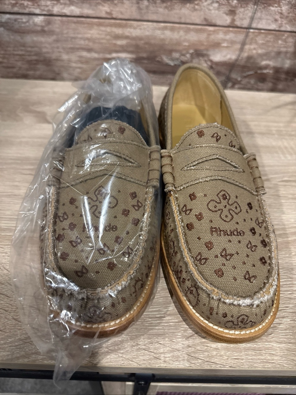 Rhude Tan Monogram Canvas Penny Loafers